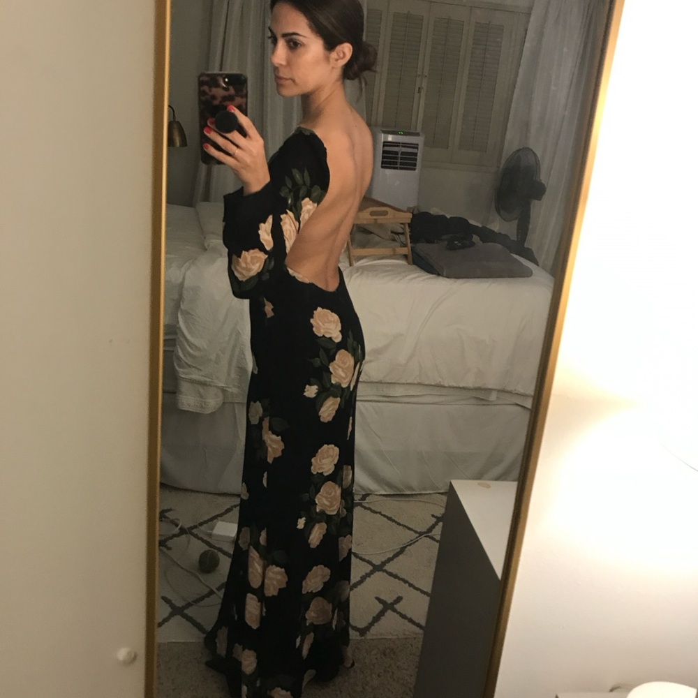 Reformation formal black dress w/ plunging back